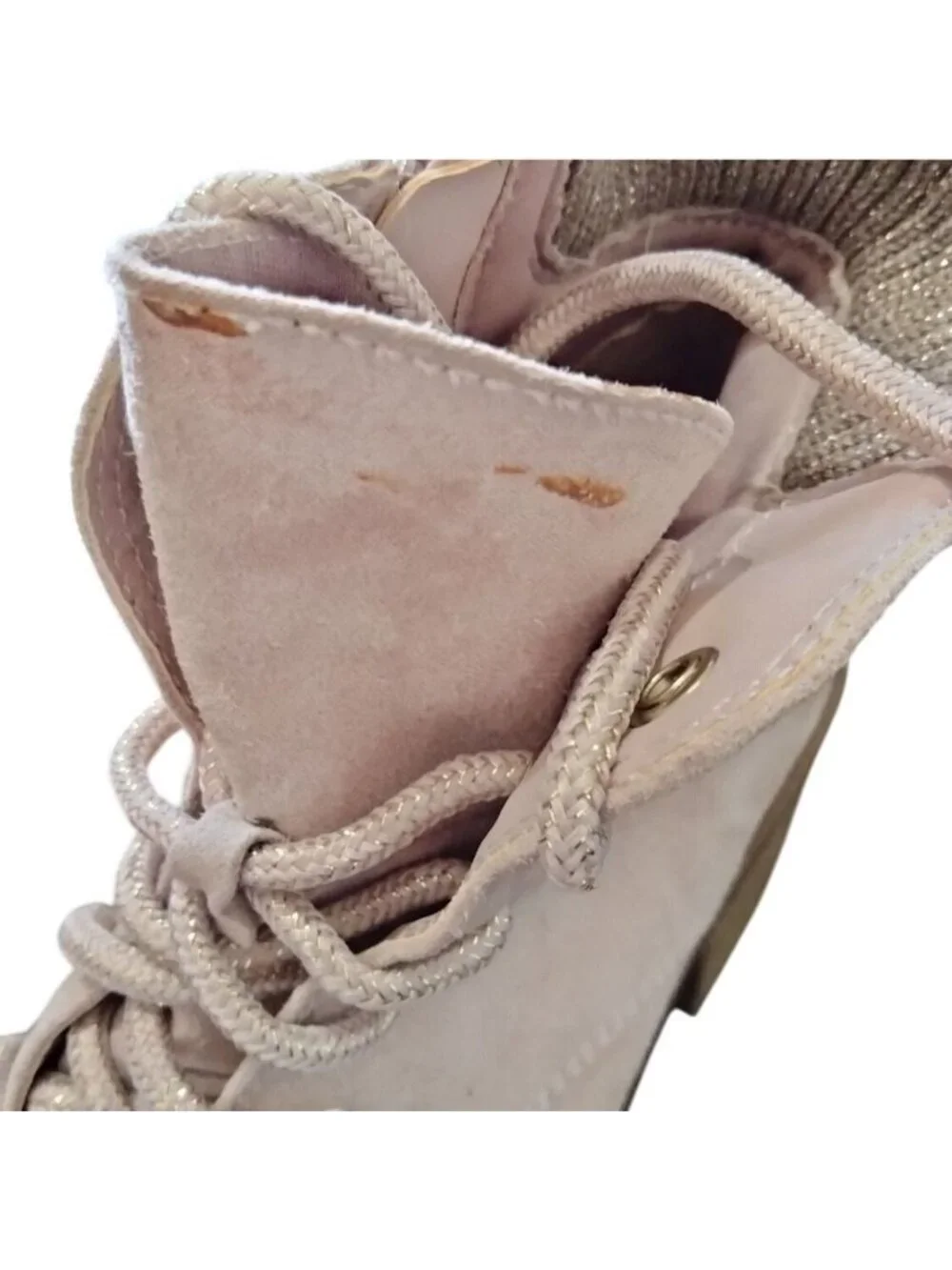 Wonder Nation Girls Size 3 Booties Lace-Up Pink Knitted Cuff Gold Accents